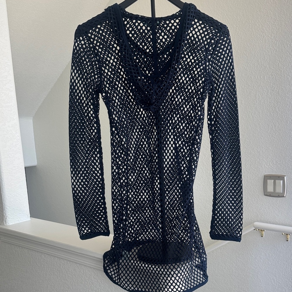 Balance Collection Navy Open-Knit Long Sleeve Swim Coverup